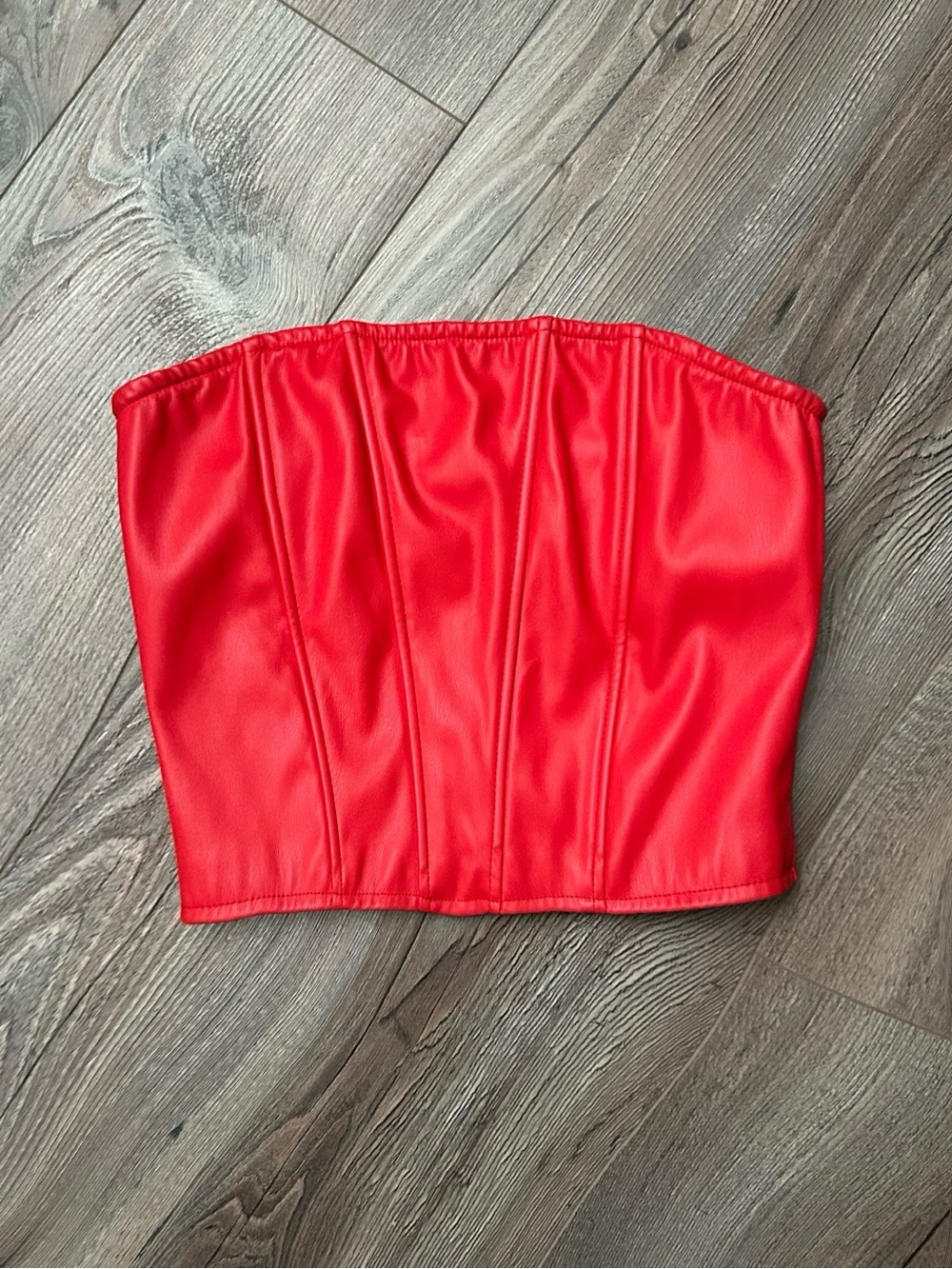 FOREVER 21 Faux Leather Strapless Corset Crop Top